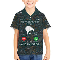 New Zealand is Calling and I Must Go Family Matching Mermaid Dress and Hawaiian Shirt Kiwi Bird Silhouette TS04 Son's Shirt Multicolor - Polynesian Pride