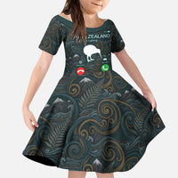 New Zealand is Calling and I Must Go Family Matching Off Shoulder Short Dress and Hawaiian Shirt Kiwi Bird Silhouette TS04 Daughter's Dress Multicolor - Polynesian Pride