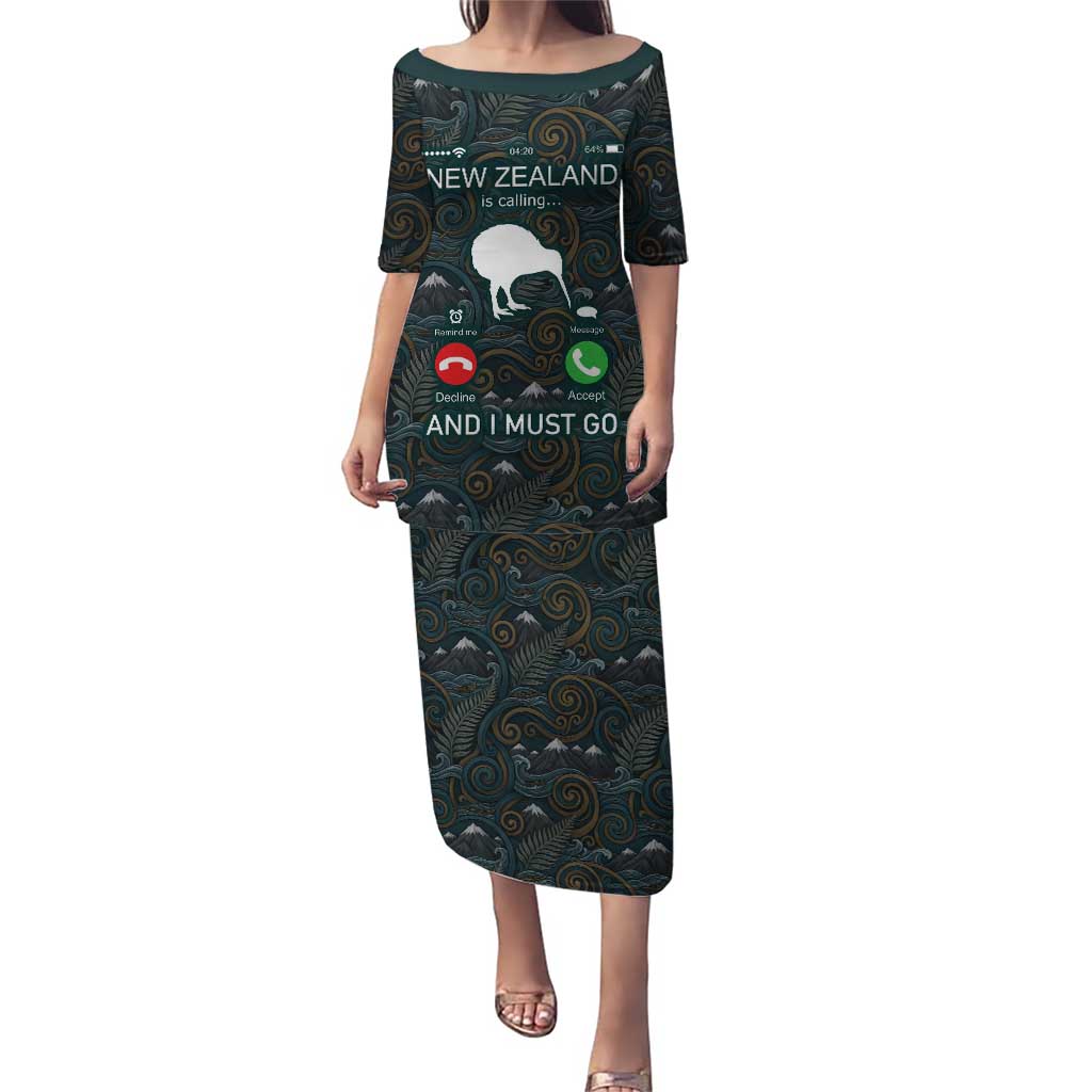 New Zealand is Calling and I Must Go Family Matching Puletasi and Hawaiian Shirt Kiwi Bird Silhouette TS04 Mom's Dress Multicolor - Polynesian Pride