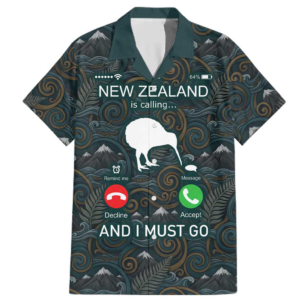New Zealand is Calling and I Must Go Family Matching Summer Maxi Dress and Hawaiian Shirt Kiwi Bird Silhouette TS04 Dad's Shirt - Short Sleeve Multicolor - Polynesian Pride