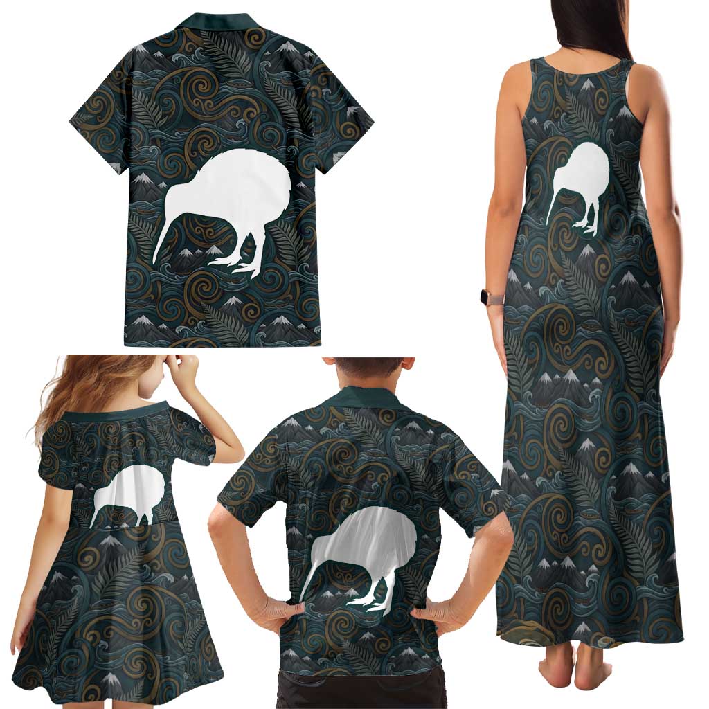 New Zealand is Calling and I Must Go Family Matching Tank Maxi Dress and Hawaiian Shirt Kiwi Bird Silhouette