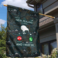 New Zealand is Calling and I Must Go Garden Flag Kiwi Bird Silhouette