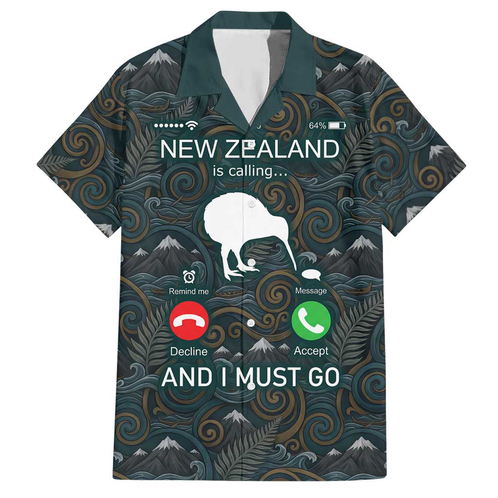 New Zealand is Calling and I Must Go Hawaiian Shirt Kiwi Bird Silhouette