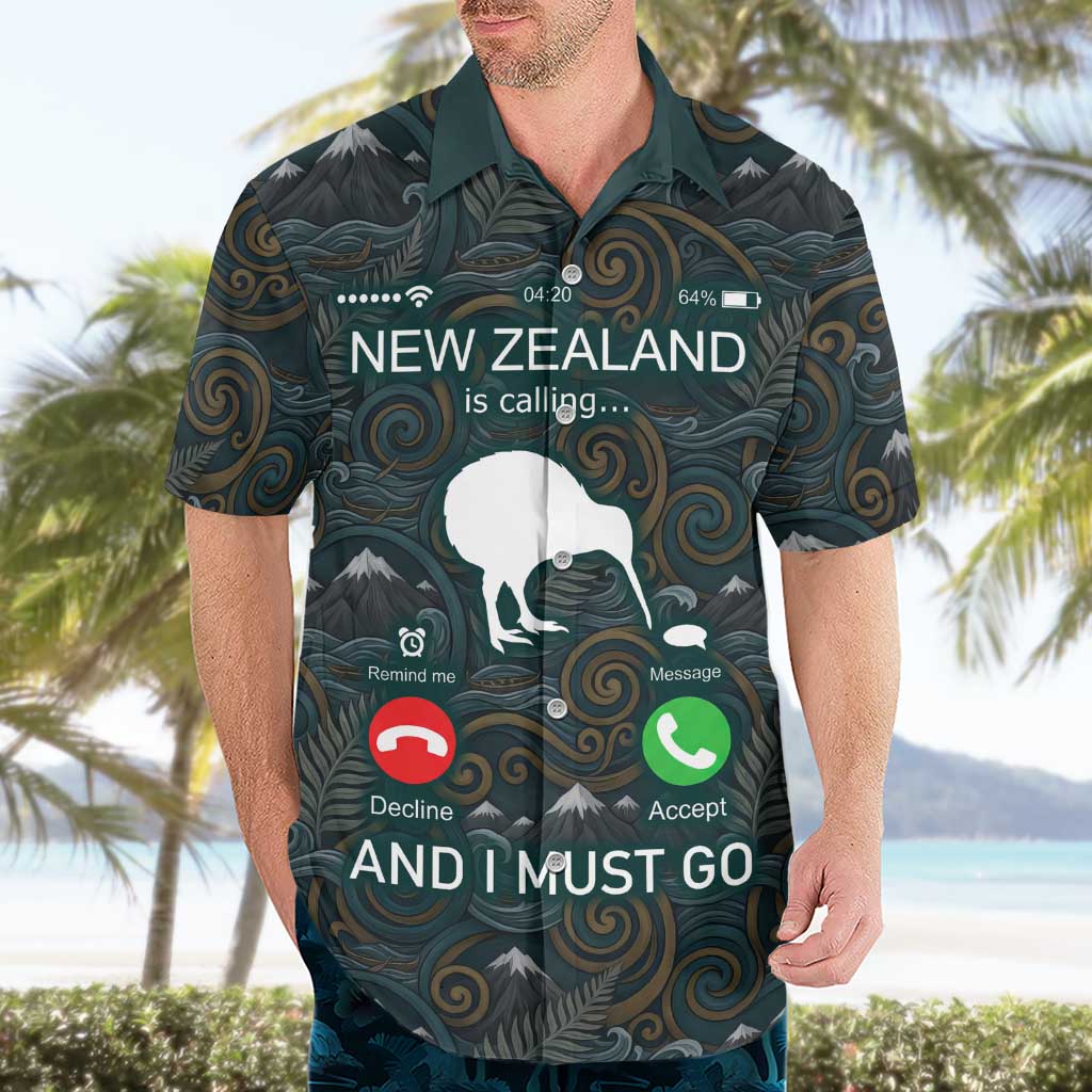 New Zealand is Calling and I Must Go Hawaiian Shirt Kiwi Bird Silhouette