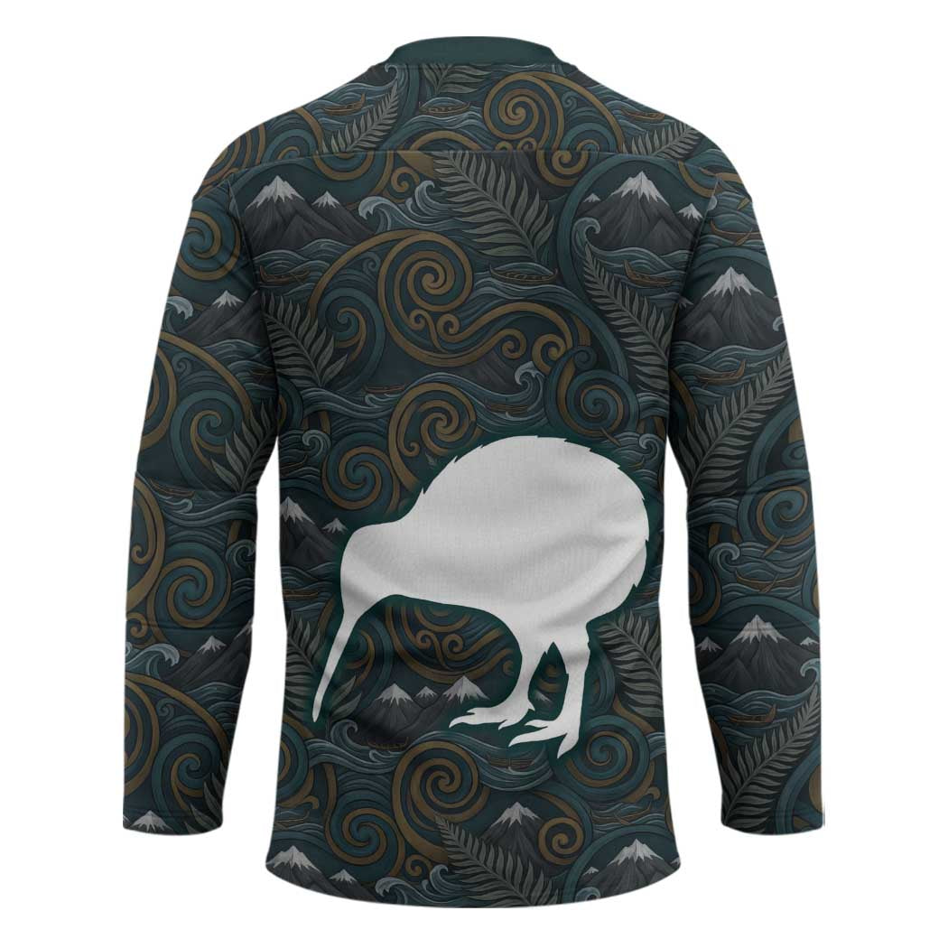 New Zealand is Calling and I Must Go Hockey Jersey Kiwi Bird Silhouette