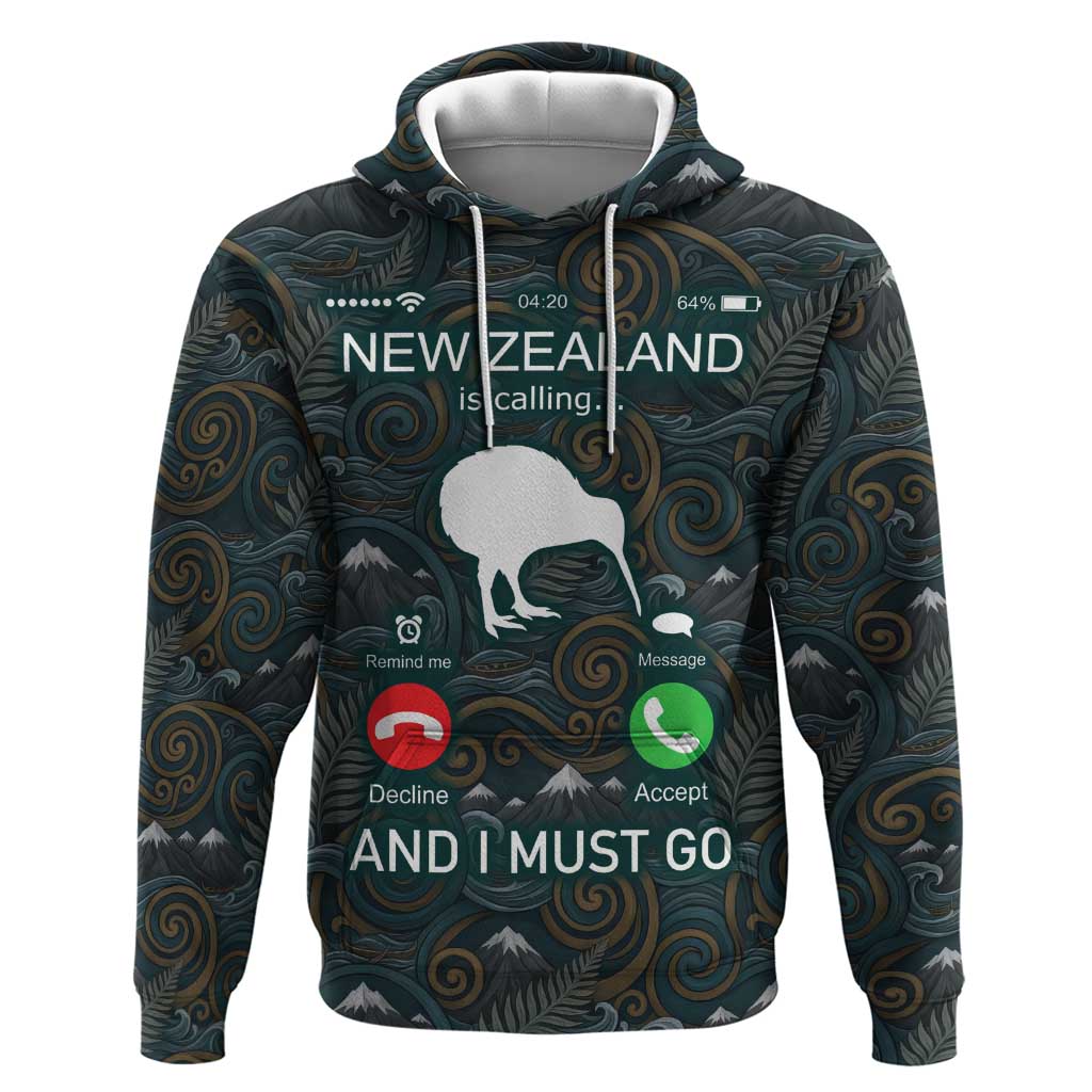 New Zealand is Calling and I Must Go Hoodie Kiwi Bird Silhouette