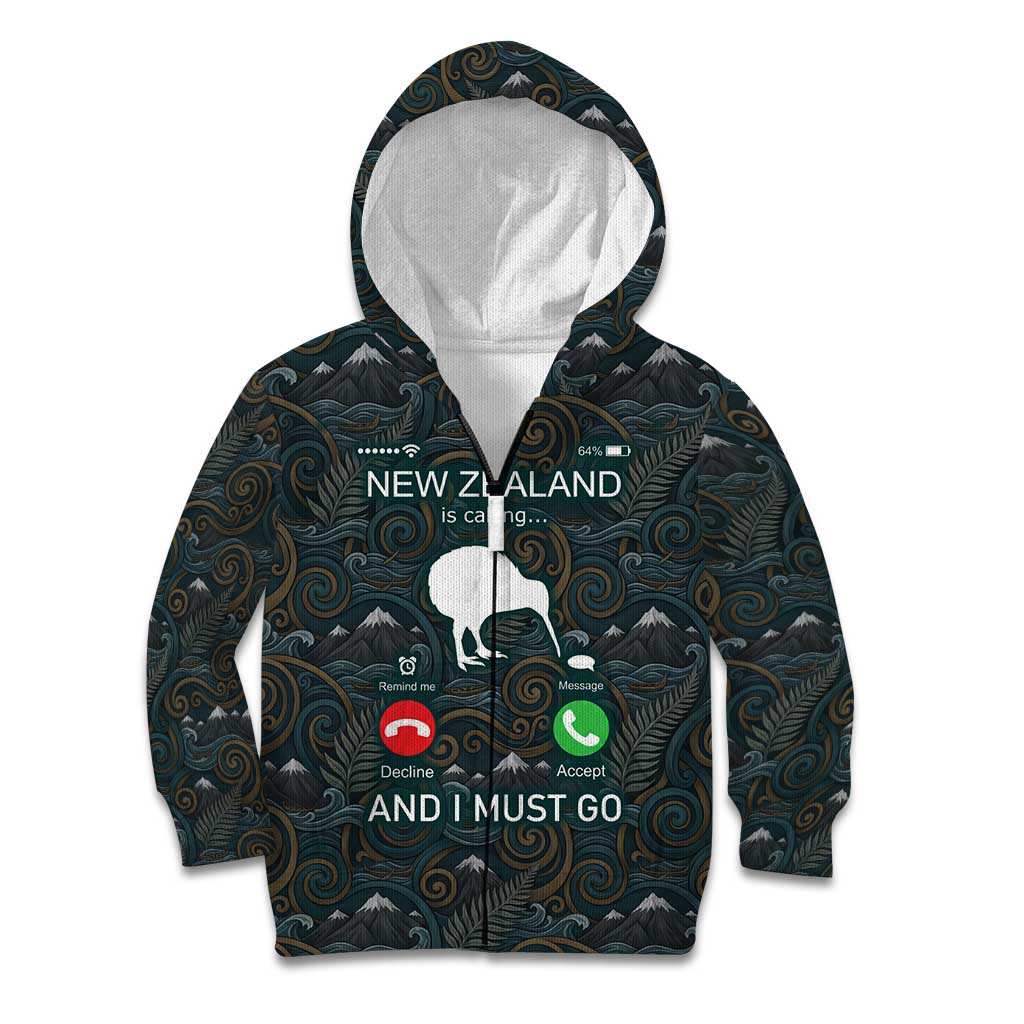 New Zealand is Calling and I Must Go Kid Hoodie Kiwi Bird Silhouette TS04 Zip Hoodie Multicolor - Polynesian Pride