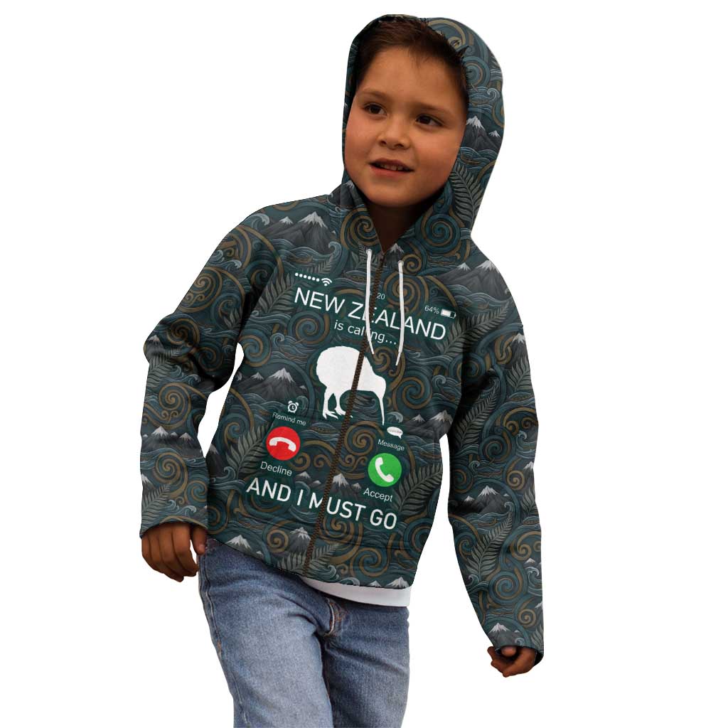 New Zealand is Calling and I Must Go Kid Hoodie Kiwi Bird Silhouette TS04 - Polynesian Pride