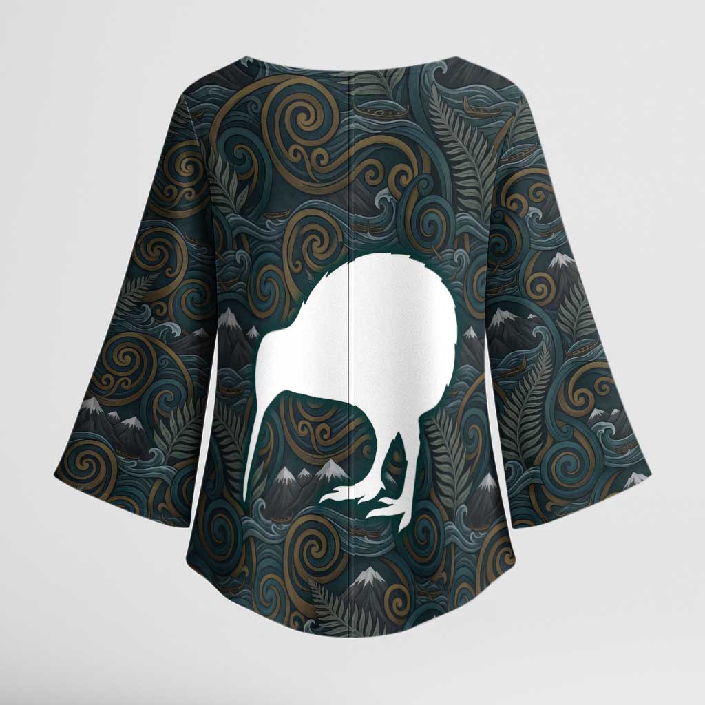 New Zealand is Calling and I Must Go Kimono Sleeve Blouse Kiwi Bird Silhouette