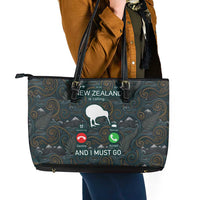 New Zealand is Calling and I Must Go Leather Tote Bag Kiwi Bird Silhouette