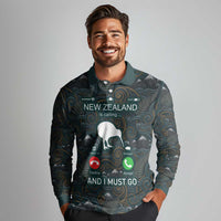 New Zealand is Calling and I Must Go Long Sleeve Polo Shirt Kiwi Bird Silhouette