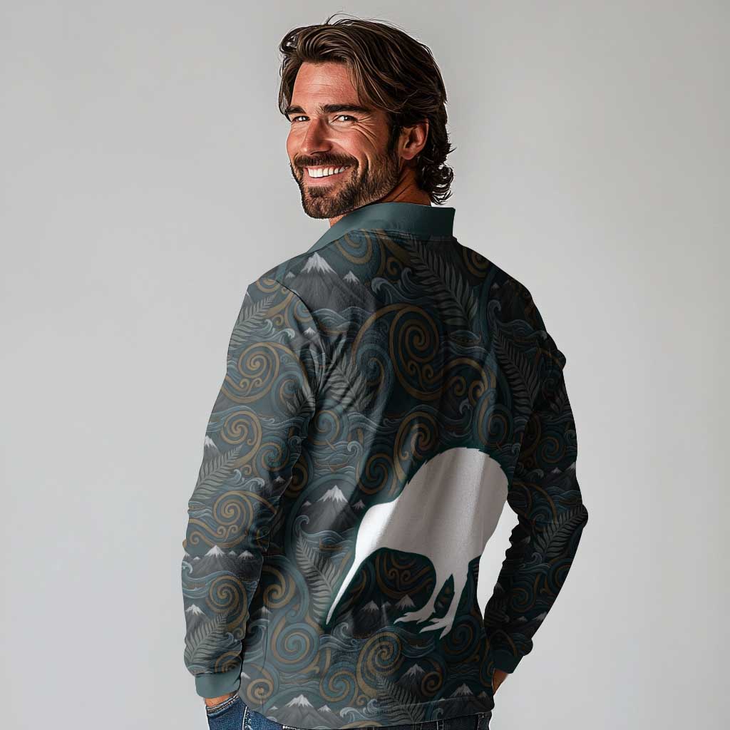 New Zealand is Calling and I Must Go Long Sleeve Polo Shirt Kiwi Bird Silhouette