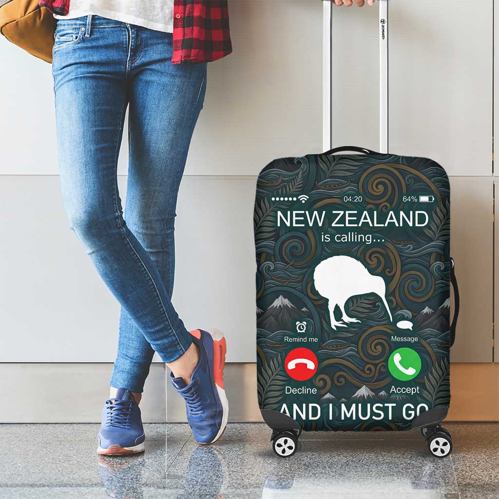 New Zealand is Calling and I Must Go Luggage Cover Kiwi Bird Silhouette