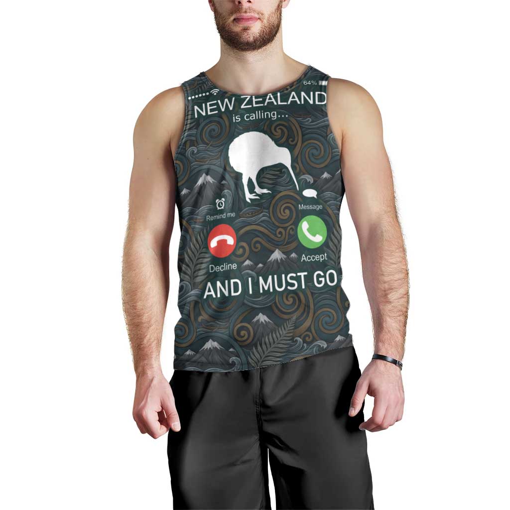 New Zealand is Calling and I Must Go Men Tank Top Kiwi Bird Silhouette