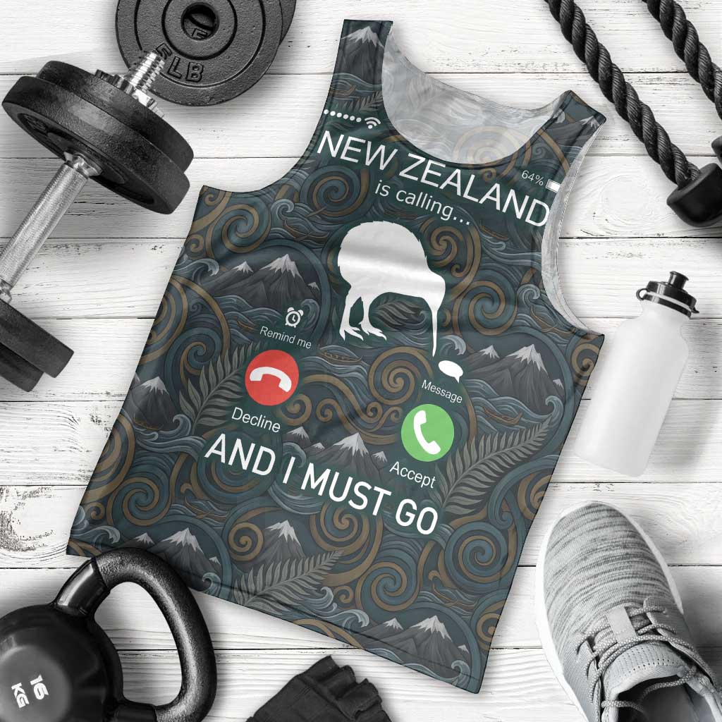 New Zealand is Calling and I Must Go Men Tank Top Kiwi Bird Silhouette