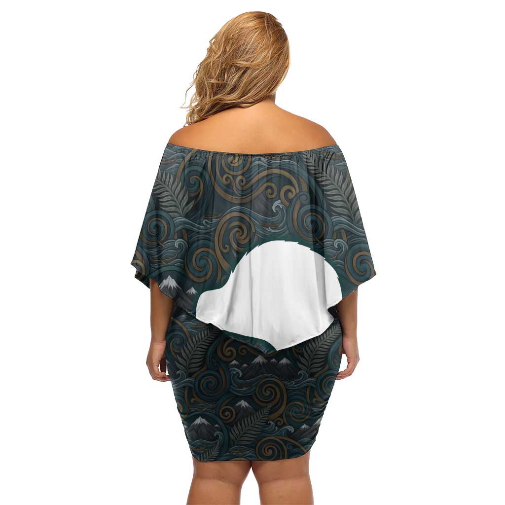 New Zealand is Calling and I Must Go Off Shoulder Short Dress Kiwi Bird Silhouette