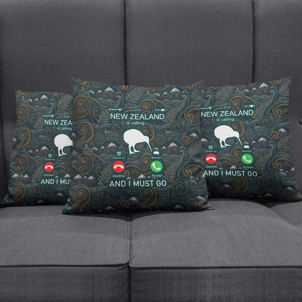 New Zealand is Calling and I Must Go Pillow Cover Kiwi Bird Silhouette