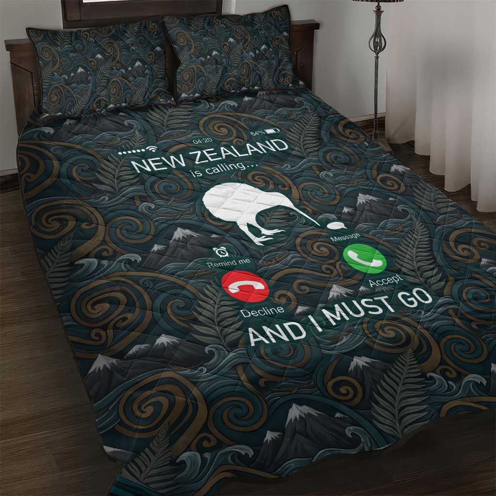 New Zealand is Calling and I Must Go Quilt Bed Set Kiwi Bird Silhouette