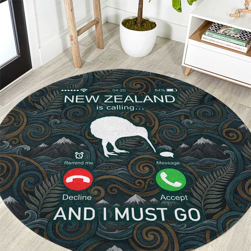 New Zealand is Calling and I Must Go Round Carpet Kiwi Bird Silhouette