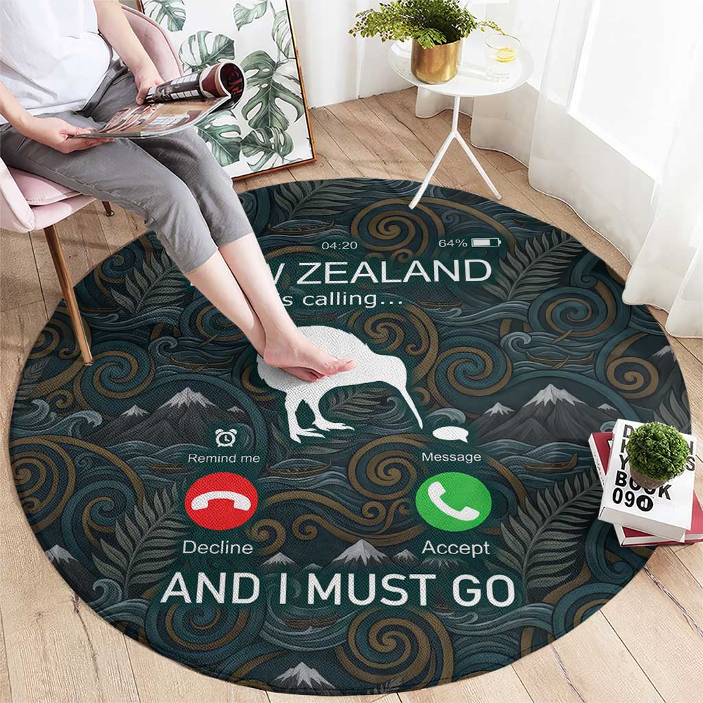 New Zealand is Calling and I Must Go Round Carpet Kiwi Bird Silhouette