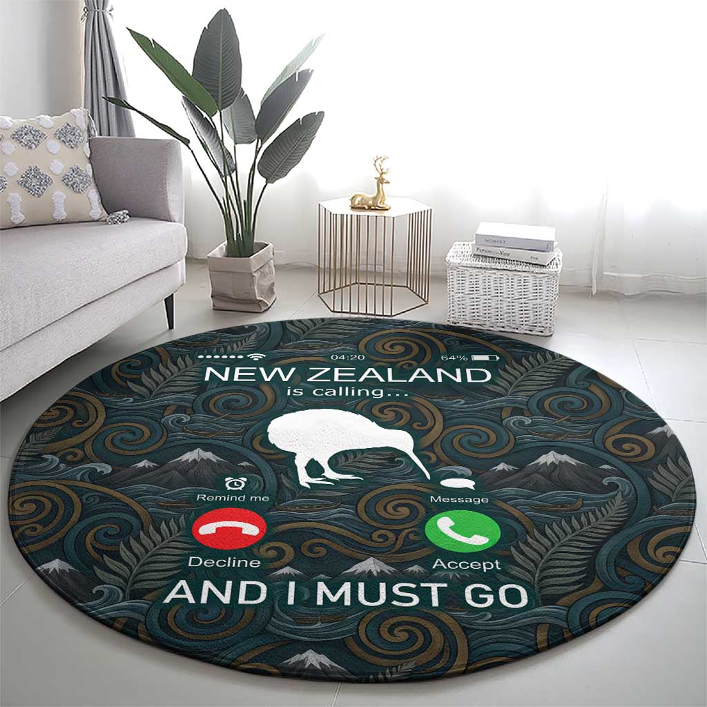 New Zealand is Calling and I Must Go Round Carpet Kiwi Bird Silhouette