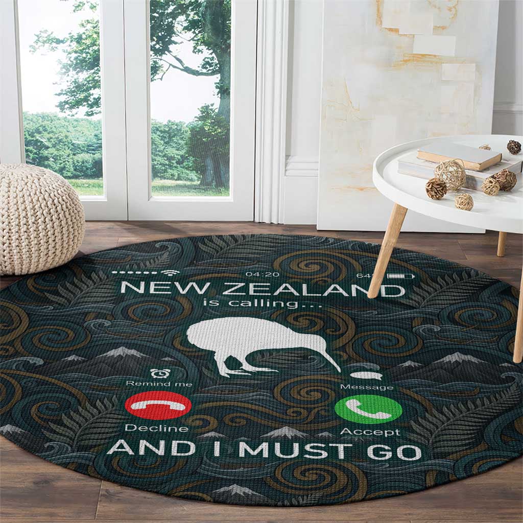 New Zealand is Calling and I Must Go Round Carpet Kiwi Bird Silhouette