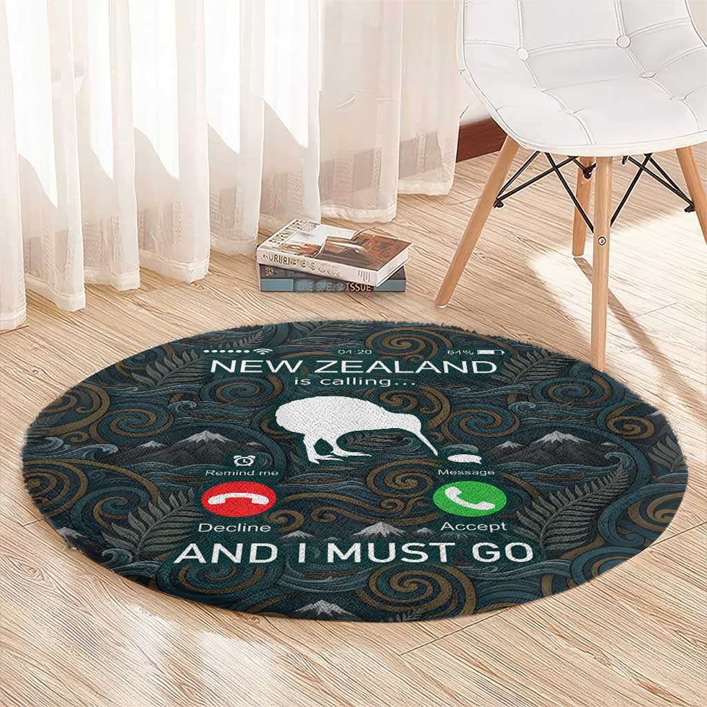New Zealand is Calling and I Must Go Round Carpet Kiwi Bird Silhouette