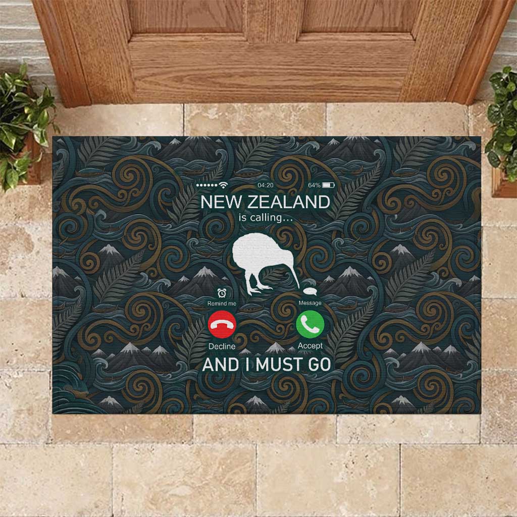 New Zealand is Calling and I Must Go Rubber Doormat Kiwi Bird Silhouette