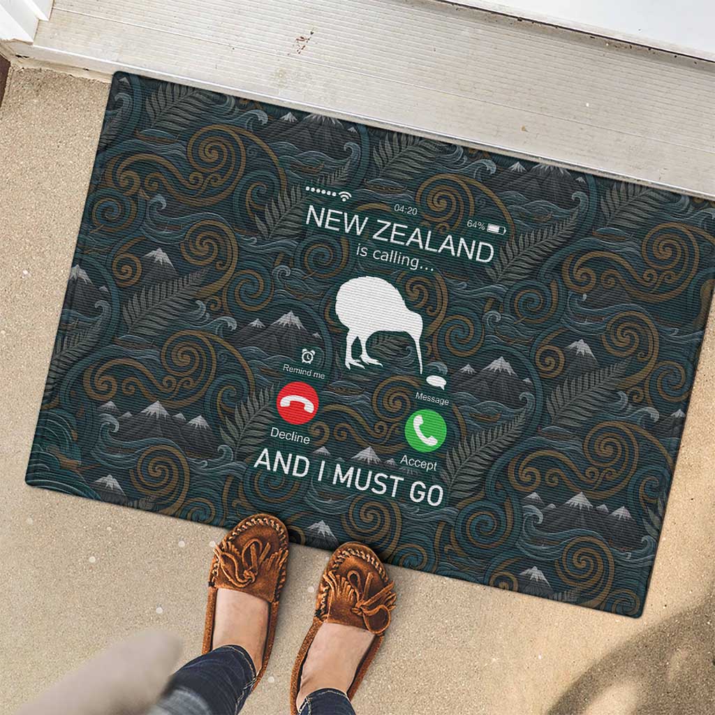 New Zealand is Calling and I Must Go Rubber Doormat Kiwi Bird Silhouette