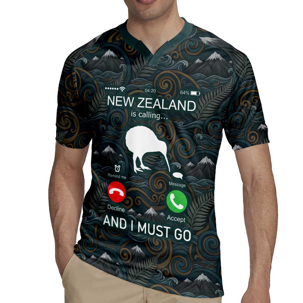 New Zealand is Calling and I Must Go Rugby Jersey Kiwi Bird Silhouette