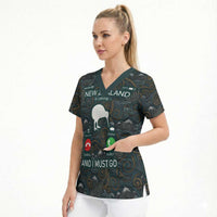 New Zealand is Calling and I Must Go Scrub Top Kiwi Bird Silhouette