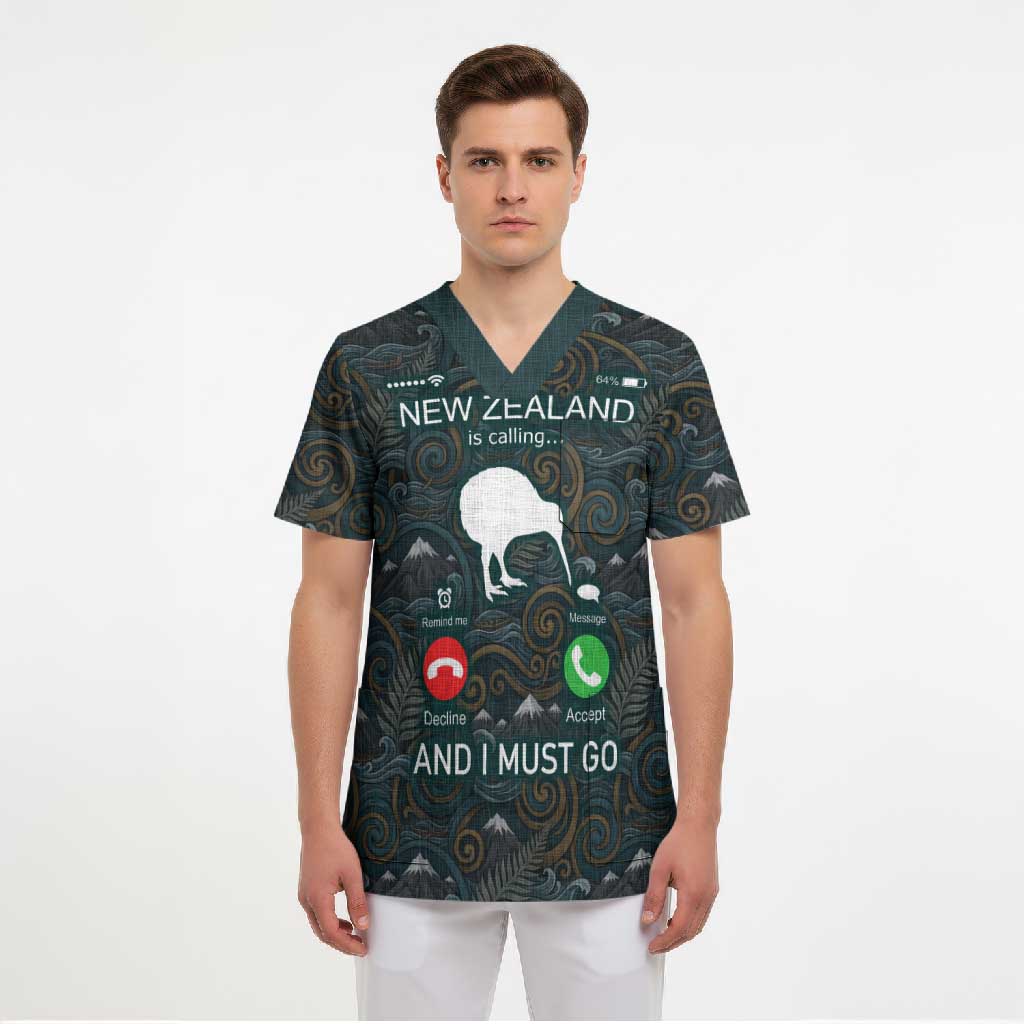 New Zealand is Calling and I Must Go Scrub Top Kiwi Bird Silhouette