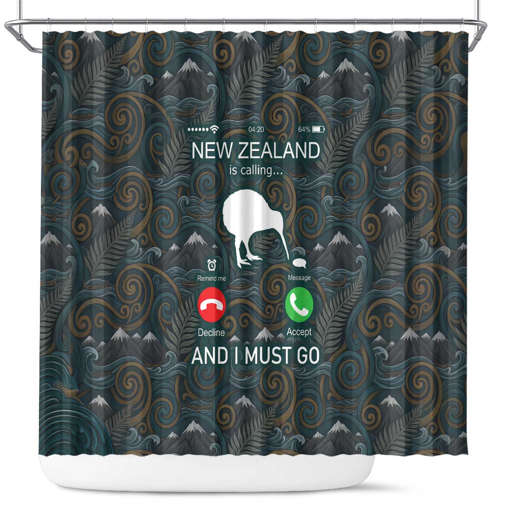 New Zealand is Calling and I Must Go Shower Curtain Kiwi Bird Silhouette