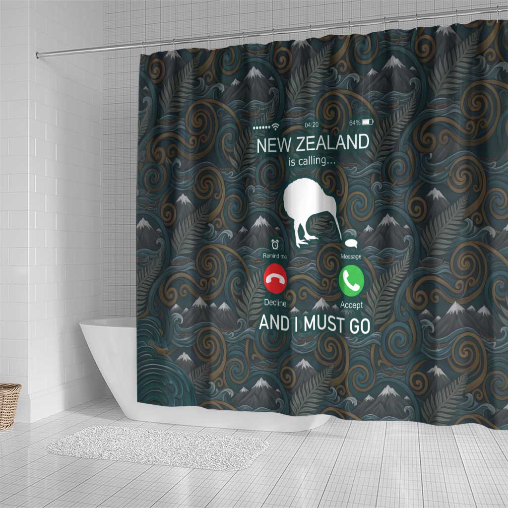 New Zealand is Calling and I Must Go Shower Curtain Kiwi Bird Silhouette