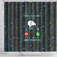 New Zealand is Calling and I Must Go Shower Curtain Kiwi Bird Silhouette