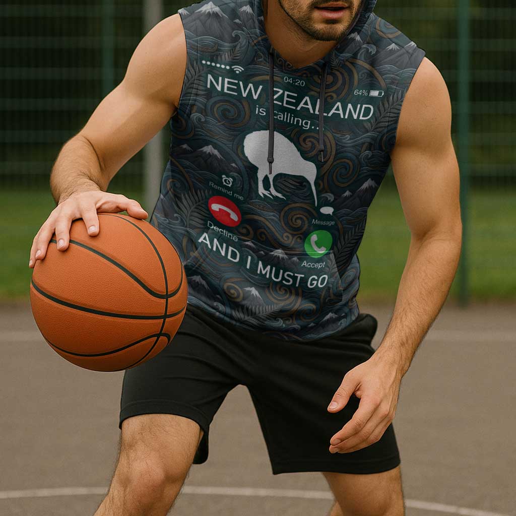 New Zealand is Calling and I Must Go Sleeveless Hoodie Kiwi Bird Silhouette