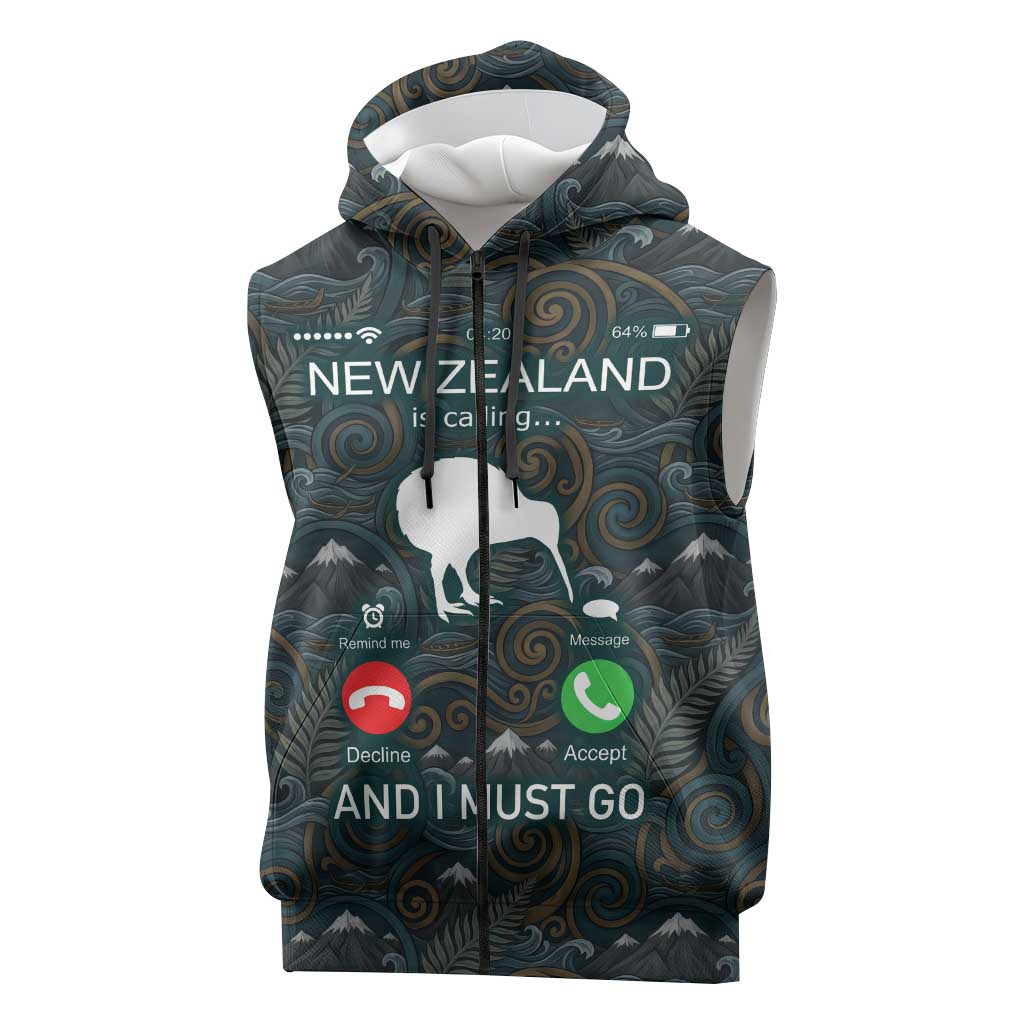 New Zealand is Calling and I Must Go Sleeveless Zip Hoodie Kiwi Bird Silhouette