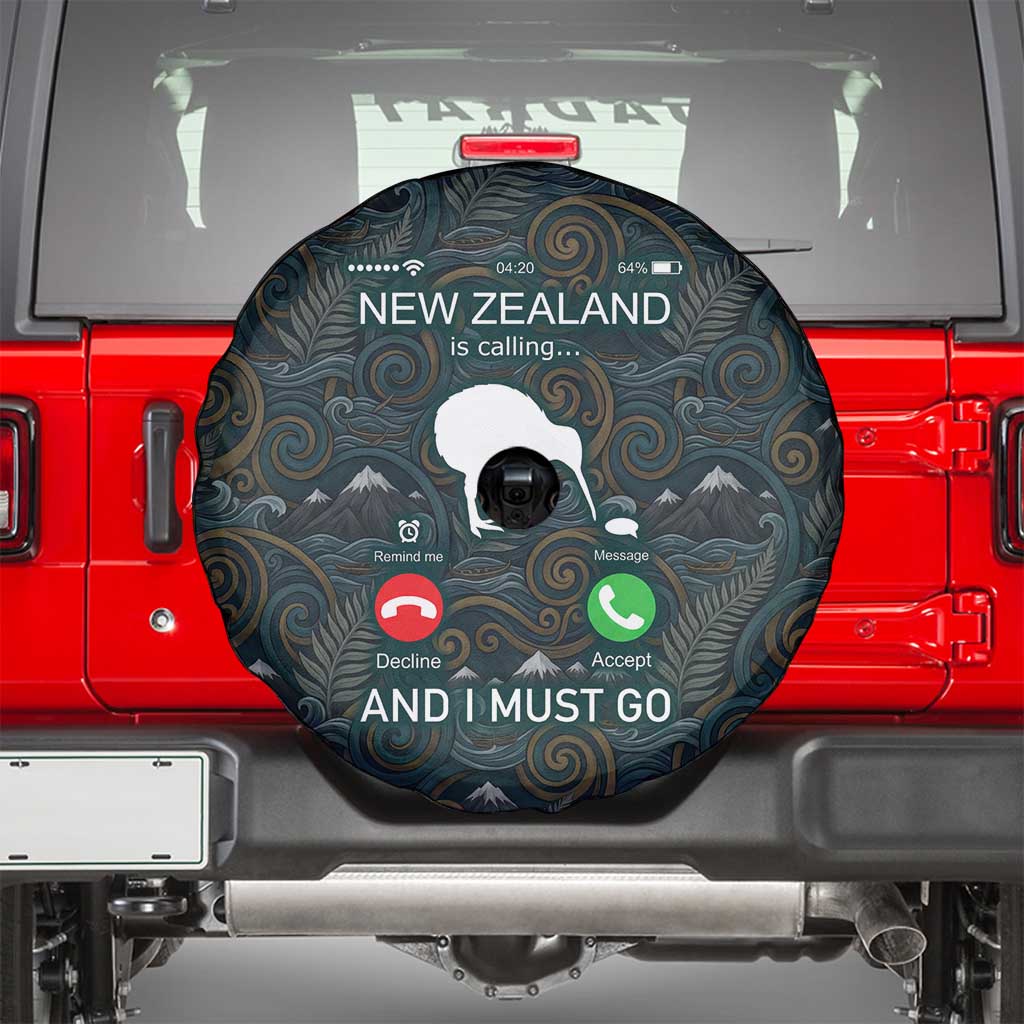 New Zealand is Calling and I Must Go Spare Tire Cover Kiwi Bird Silhouette