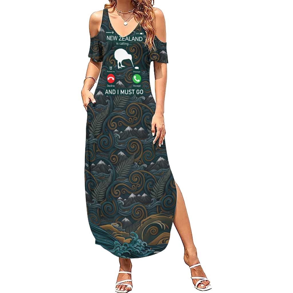 New Zealand is Calling and I Must Go Summer Maxi Dress Kiwi Bird Silhouette