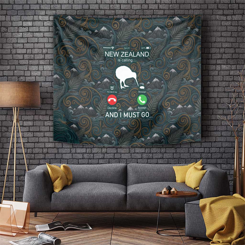 New Zealand is Calling and I Must Go Tapestry Kiwi Bird Silhouette