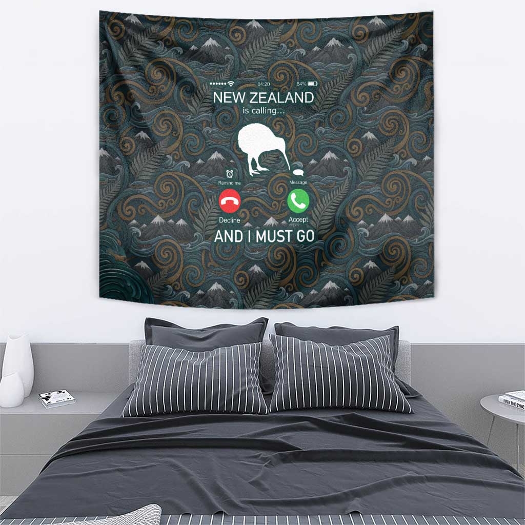 New Zealand is Calling and I Must Go Tapestry Kiwi Bird Silhouette