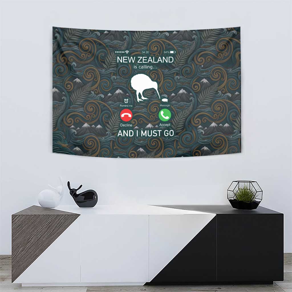 New Zealand is Calling and I Must Go Tapestry Kiwi Bird Silhouette