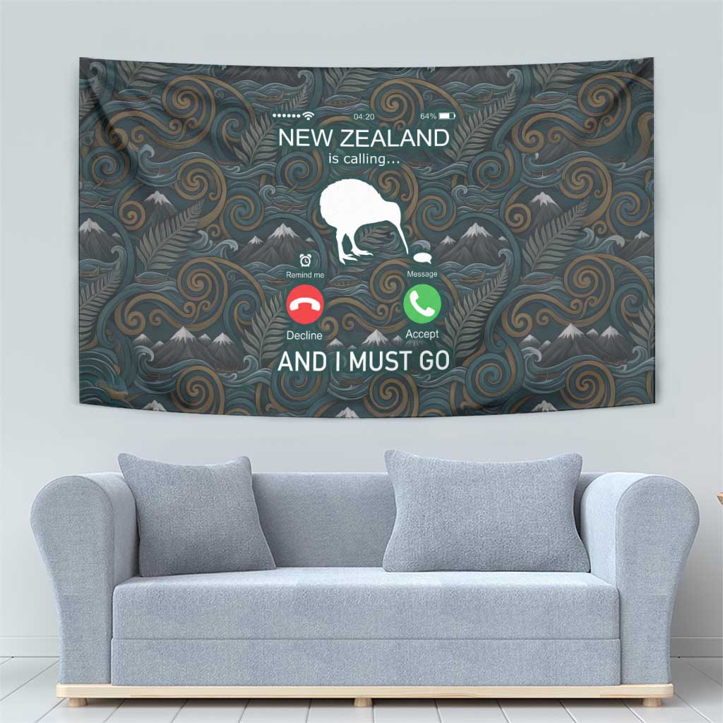 New Zealand is Calling and I Must Go Tapestry Kiwi Bird Silhouette