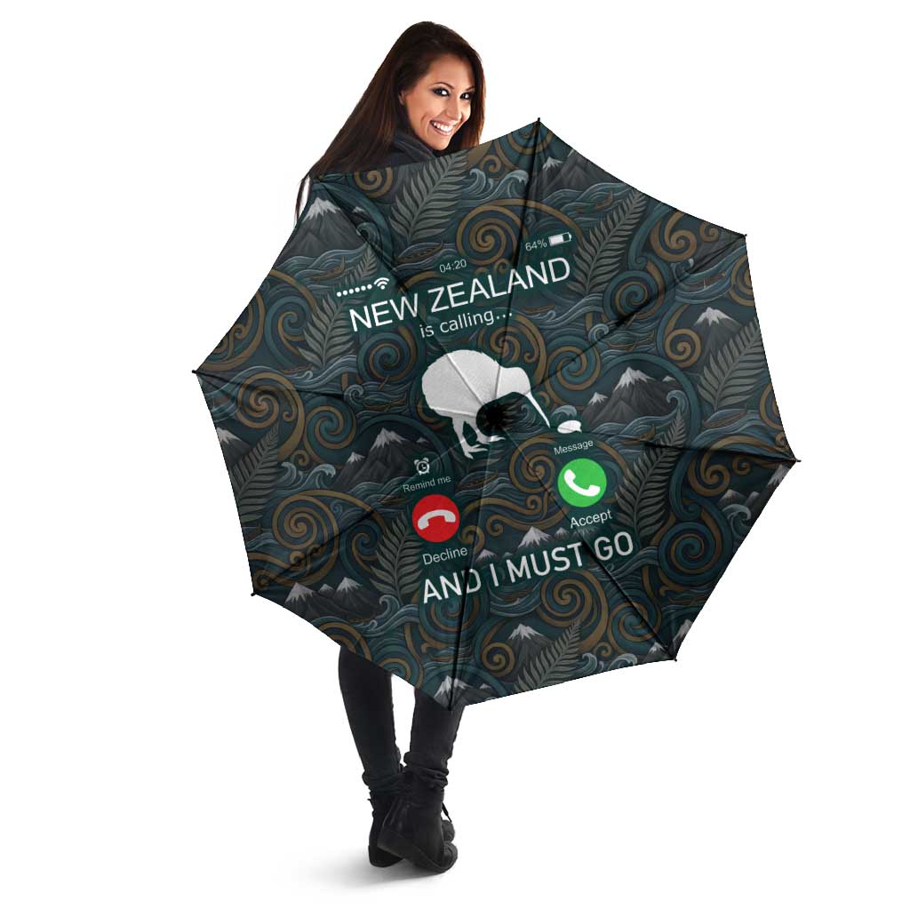 New Zealand is Calling and I Must Go Umbrella Kiwi Bird Silhouette
