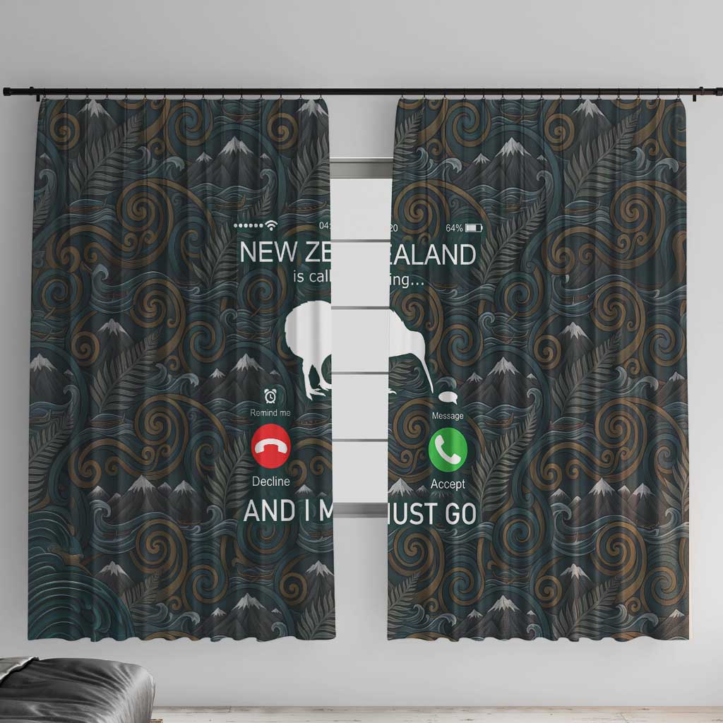 New Zealand is Calling and I Must Go Window Curtain Kiwi Bird Silhouette