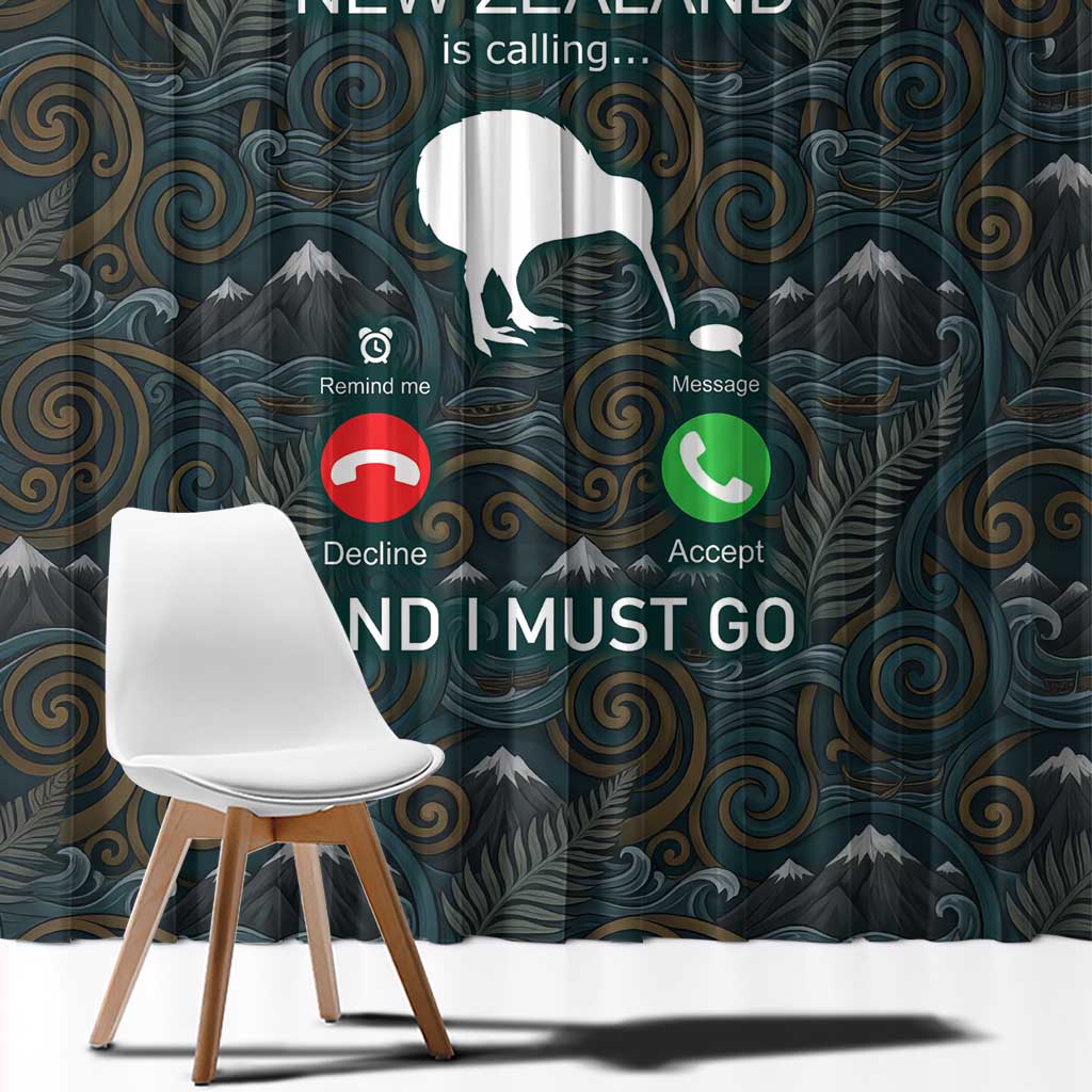 New Zealand is Calling and I Must Go Window Curtain Kiwi Bird Silhouette
