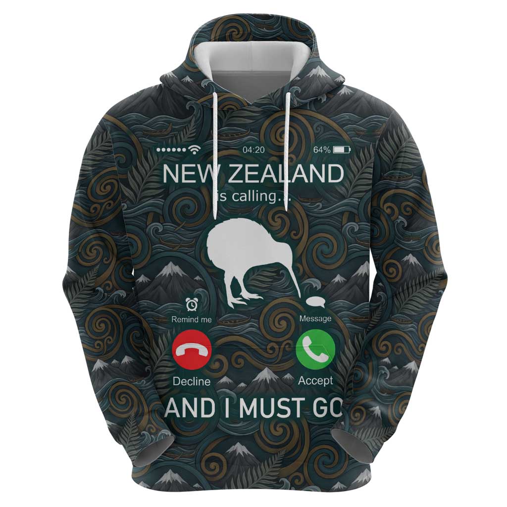 New Zealand is Calling and I Must Go Zip Hoodie Kiwi Bird Silhouette