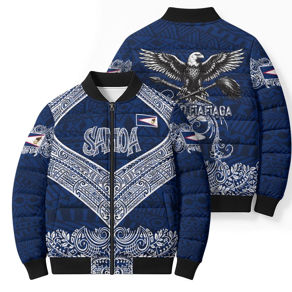American Samoa Eagle Bomber Puffer Jacket Sea Turtle Traditional Polynesian Tribal Tattoo