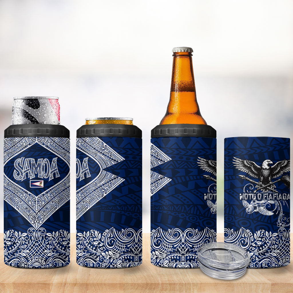 American Samoa Eagle 4 in 1 Can Cooler Tumbler Sea Turtle Traditional Polynesian Tribal Tattoo
