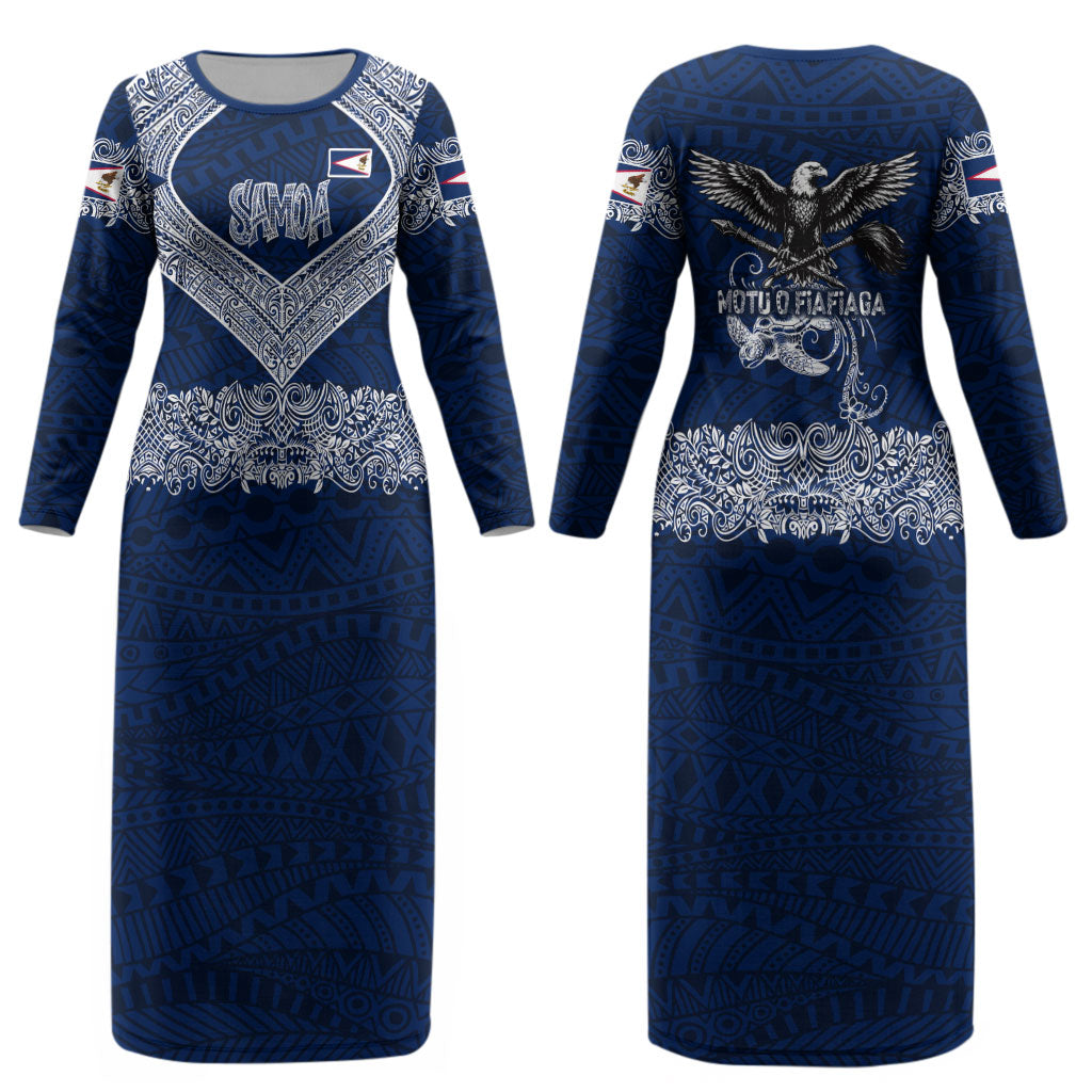 American Samoa Eagle Couples Matching Long Sleeve Bodycon Dress and Long Sleeve Button Shirt Sea Turtle Traditional Polynesian Tribal Tattoo